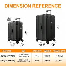 手提行李箱 PC+ABS 行李箱带双旋转轮航空公司认可行李箱带 TSA 锁 20 英寸旅行行李箱耐用旅行行李箱手提箱 - 黑色 - 查看 3