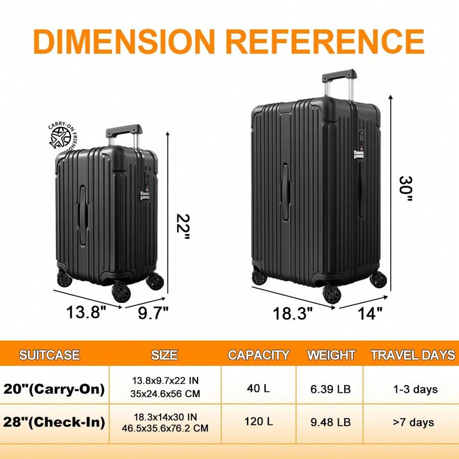 Carry On Luggage PC+ABS Suitcases With Double Spinner Wheels Airline