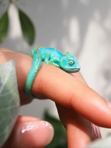 Nhẫn xanh tắc kè hoa độc đáo dễ thương dành cho phụ nữ nam nữ trang sức tráng men thời trang nhẫn động vật trang sức tiệc quà tặng sinh nhật sáng tạo trang sức Halloween - Nhẫn - Xem 5