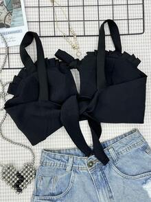 Tailored Cropped Top With Cup And Tie - màu đen - Xem 4