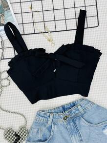 Tailored Cropped Top With Cup And Tie - màu đen - Xem 1