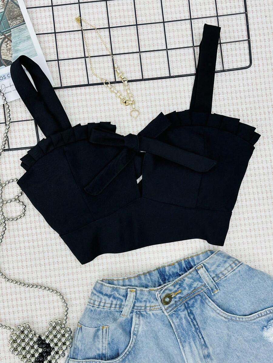 Tailored Cropped Top With Cup And Tie - màu đen - Xem 1