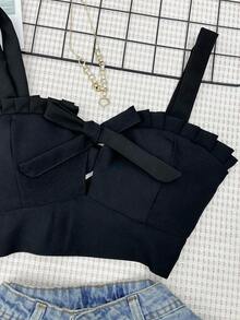 Tailored Cropped Top With Cup And Tie - màu đen - Xem 3