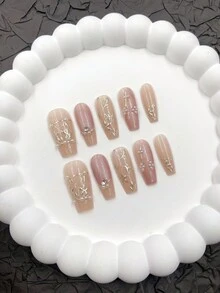 10 件可穿戴美甲实拍旗袍新中式共和复古优雅高端民族风格可穿戴指甲美甲设计日常使用和节日派对礼物配女生美甲用品 - 彩色 - 查看 5