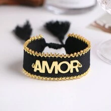 1 件手工设计彩色针织面料编织字母配 18k 镀金手链吊坠女式手链 - Charm Bracelet - 查看 12