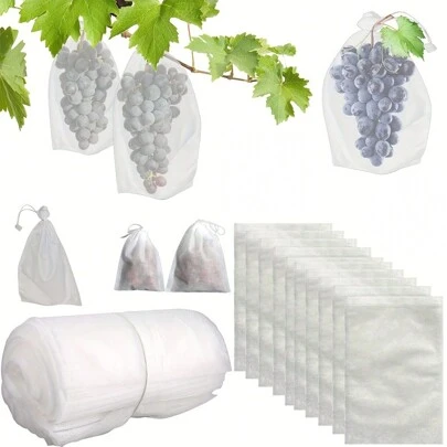 50/100pcs Fruit Protection Bags, Non-Woven Mesh Bags With Drawstring, Suitable For Grapes, Vegetables, Gardening Supplies