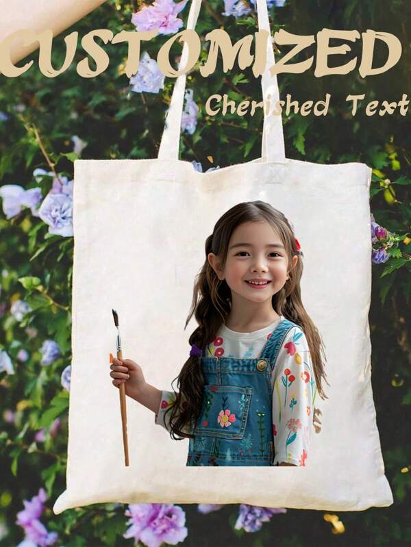 1 peça bolsa de lona de grande capacidade para crianças com foto personalizável com alças duplas, bolsa casual para escola, volta às aulas, ideias para presentes de inverno para meninos e meninas, dia dos namorados