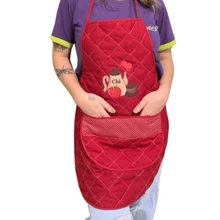 Waterproof Oxford Embroidered Apron With Pocket - Rojo - Ver 3
