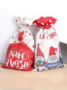 1pc Christmas Halloween Decor Candy Bag Burlap Drawstring Cartoon Gift Bag, Santa Claus Print Sack - Multicolor - View 4