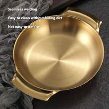 1 件不锈钢海鲜锅双柄不锈钢平底锅厨房火锅耐磨煎锅炊具厨房家用烹饪锅不锈钢炊具西班牙海鲜饭锅 - 彩色 - 查看 8