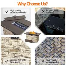 43" Propane Fire Pit Table, 50,000 BTU Faux Stone Fire Pit For Gatherings, CSA Certified Fire Table - 淺黃色 - 查看 5