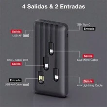 10000mah Power Bank Batería Portátil Carga Rápida 4 Cables - Negro - Ver 3