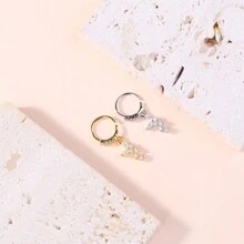 1 件可爱性感蝴蝶设计镶嵌白色方晶锆石鼻环穿孔戒指女孩和女孩珠宝金银 - Nose Ring - 查看 6