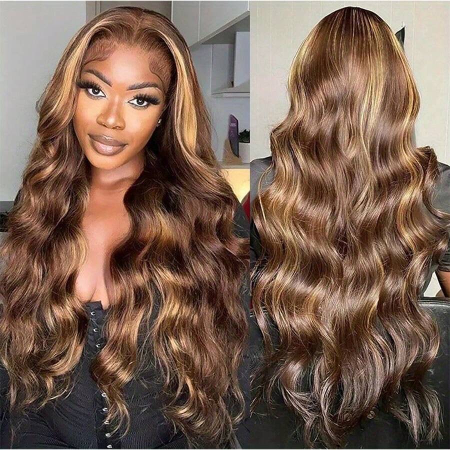 250% Density Highlight Body Wave Wig 13x4 Lace Front Human Hair Wig P4/27 Colored Ombre 13X4 Lace Frontal Wigs For Women Pre Plucked With Baby Hair 30Inch - SP4/27 - 查看 1