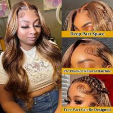 250% Density Highlight Body Wave Wig 13x4 Lace Front Human Hair Wig P4/27 Colored Ombre 13X4 Lace Frontal Wigs For Women Pre Plucked With Baby Hair 30Inch - SP4/27 - 查看 3
