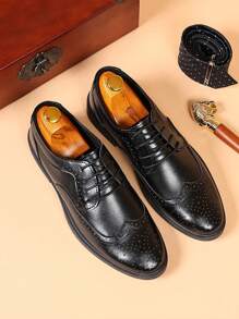 Men's Wedding & Business Formal Black Lace-Up Leather Shoes - Black - View 3