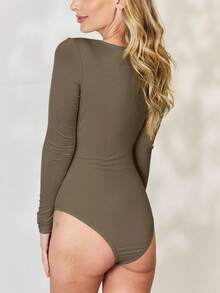 Women's Bodysuit Casual Chic Solid Color Bodysuit, Red, Soft Knitted Stretch Fabric Long Sleeves Pull-On Style Slim Fit Scoop Neckline Solid Color Fall/Winter Comfortable And Form-Fitting Perfect For Layering Wear - MOCHA - Xem 4