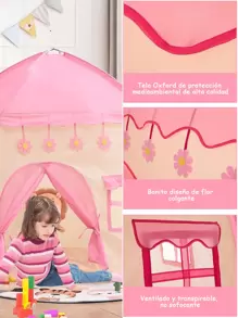 CcRetro Carpa de Juguete para el hogar con Castillo de Princesa para niñas, 130 x 130 cm, Incluye luz de Estrella de 3 m Gratis, carpa con Castillo de Princesa para niños y niñas - Rosa - Ver 5