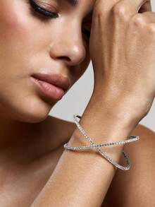 1 chiếc vòng tay dạng vòng hở đính đá Rhinestone thời trang tối giản, thanh lịch dành cho phụ nữ, thích hợp cho đám cưới, tiệc tùng, lễ hội và đeo hàng ngày - Nhiều màu - Xem 7