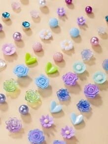 30prs/conjunto de brincos fofos em formato de coração e flor rosa multicolorida, dia dos namorados, mãe, mãe, dia das mães, presente - Multicolorido - Ver 5