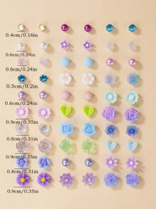 30prs/conjunto de brincos fofos em formato de coração e flor rosa multicolorida, dia dos namorados, mãe, mãe, dia das mães, presente - Multicolorido - Ver 6