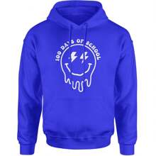Melting Smile Face 100 Days Of School Adult Hoodie Sweatshirt - 寶藍色 - 查看 9