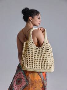 Borsa a tracolla in maglia oversize, borsa da spiaggia, borsa a spalla per l'estate, zaino intrecciato riutilizzabile, ampia borsa casual, borsa regalo a maglia, adatta per studenti universitari, vacanze, spiaggia