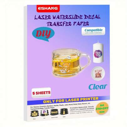 Size:A4(210*297mm) Slide Decal Paper For Laser CLEAR Transparent Waterslide Transfer Paper Printable Waterslide Paper For Tumblers, Mugs, Glasses