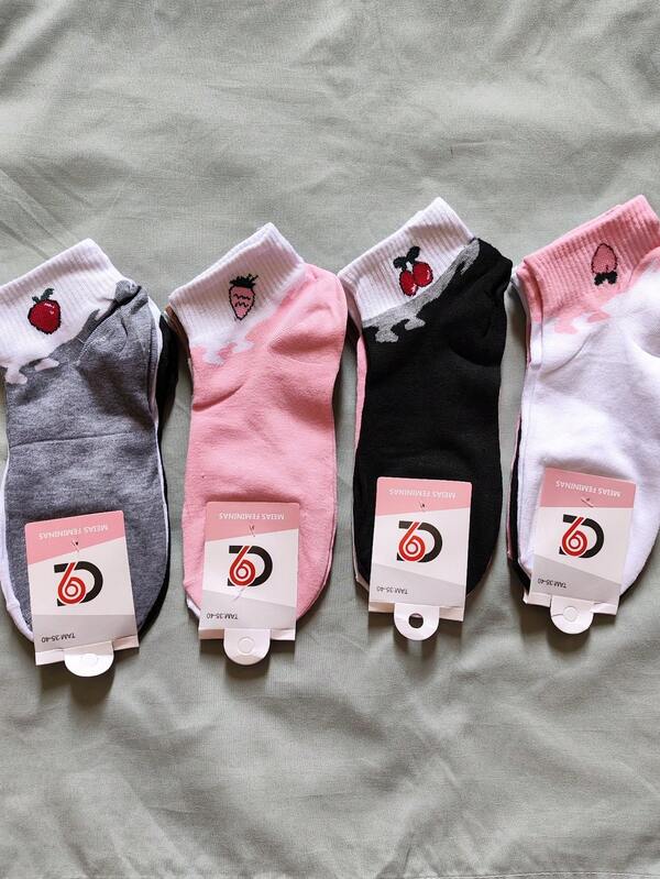 kit 12 par meias feminina  cano curto padrão de frutas ou amor