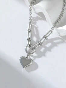 1pc Stainless Steel Heart Shape Pendant Necklace, Suitable For Daily Wear - necklace - View 5