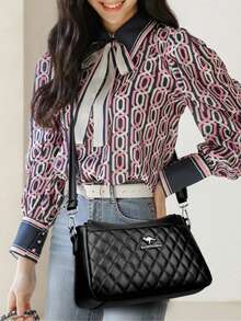 高品质真皮钱包 奢华手提包 女士单肩包 设计师斜挎包 时尚女士邮差包 新款 - 黑色 - 查看 12