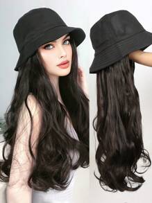 26 英寸长卷发波浪假发，带帽子，价格实惠，假发替换发，适合初学者，可随时佩戴