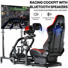 Minneer Racing Sim Cockpit With TV Stand & Wireless Speaker Seat Fit G29 G920 T300RS GT R12,Pedals Handbrake Steering Wheel Not Included - Red - View 1