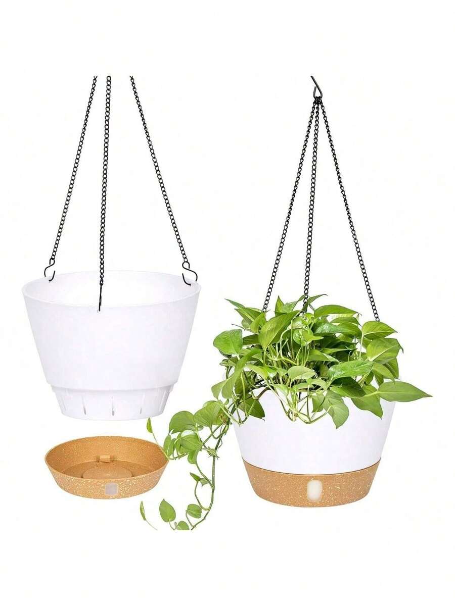 2 Pack Hanging Planters Set, 25.4cm Indoor Outdoor Hanging Plant Pot