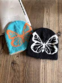 1 件动物派对休闲可爱拼布长绒毛提花针织帽，温暖舒适的亚克力无檐小帽，适合圣诞节和所有季节，户外运动时尚秋季服装 - 彩色 - 查看 4