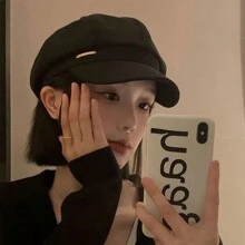 1 pieza Boina negra, gorra versátil para otoño/primavera para mujer, circunferencia de cabeza grande, estilo de pintor de cara pequeña