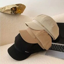 1 pieza Boina negra, gorra versátil para otoño/primavera para mujer, circunferencia de cabeza grande, estilo de pintor de cara pequeña