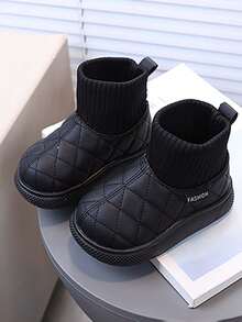1 双女童/男童软底防滑一脚蹬保暖内衬时尚踝靴，适合冬季穿着 - 黑色 - 查看 15