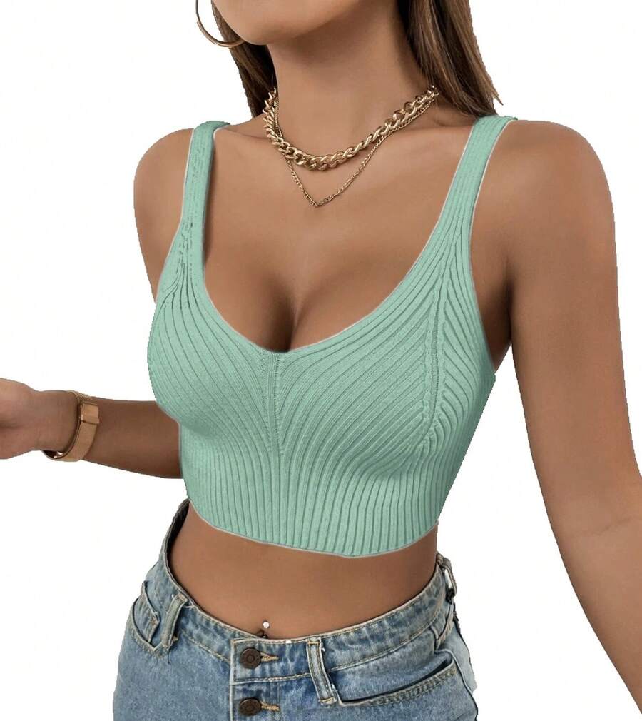 Cropped Top Knit Modal Tank Top - Màu xanh Bạc hà - Xem 1
