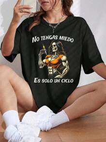 T-Shirt, T-Shirt, Calacas, Cool Skulls, DO NOT Be Afraid It Is Just A Cycle, GYM, Meme, Woman Lady, Long - 黑色 - 查看 2