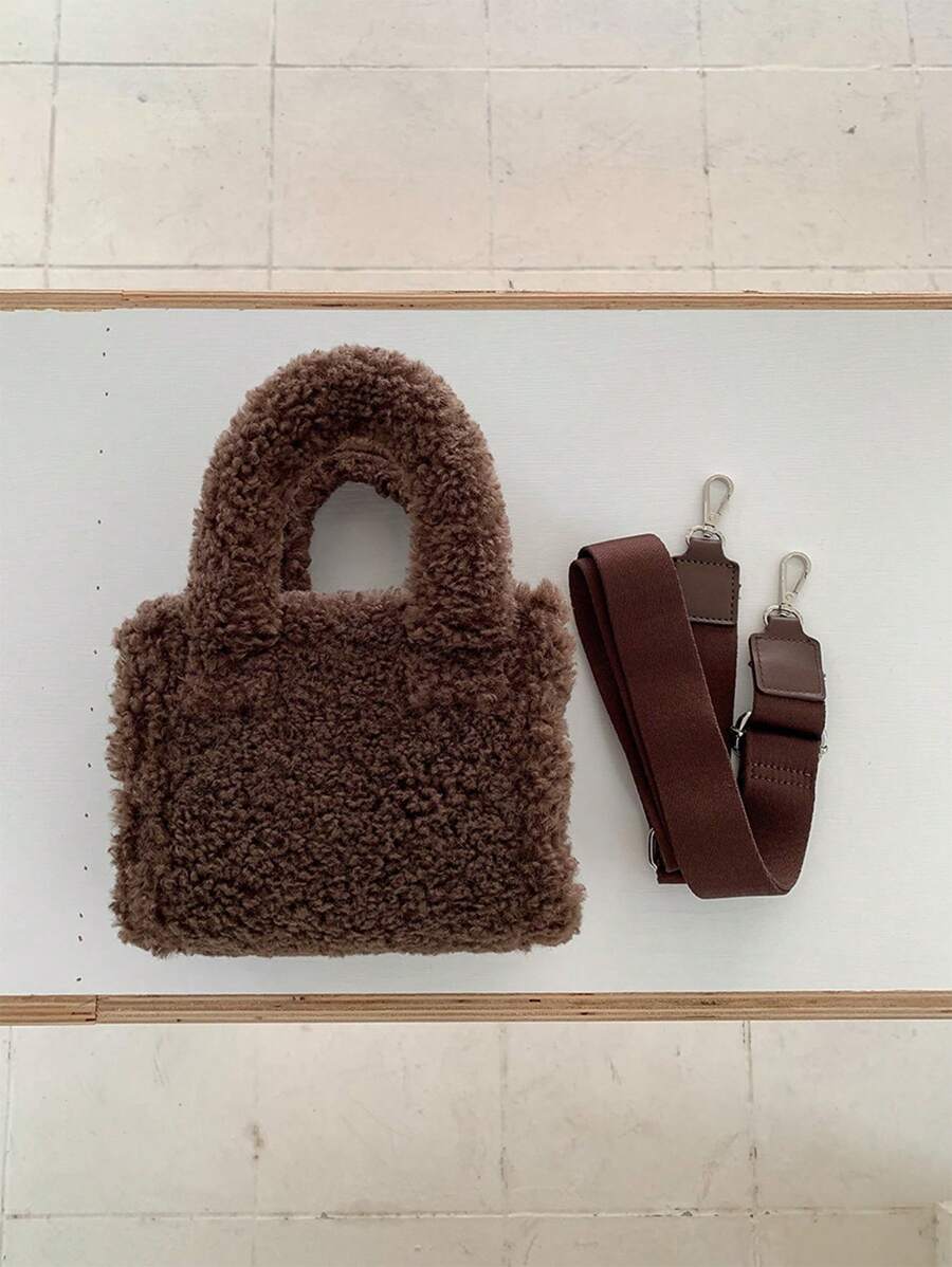 秋冬毛绒休闲手提包，简约毛绒手包斜挎包，适合通勤，收纳包，化妆包，秋季必备，圣诞包，万圣节包，街头风，送礼佳品，教师节礼物，手提包，秋冬热销潮流女包