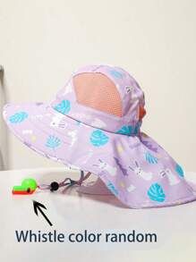 1 pieza Sombrero de protección solar para niños, Gorra de playa de verano anti-UV transpirable y de secado rápido con estampado y capa (color del silbato aleatorio)