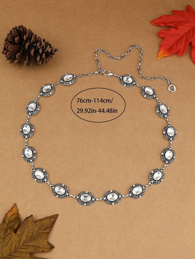 1 pieza Cadena para la cintura hecha a mano de aleación de zinc pesada con cristal, estilo bohemio de Europa y Medio Oriente para vacaciones y fiestas - Multicolor - Añade 4