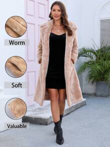RELISH NOLESS Women Casual Solid Color Faux Fur Jacket, Autumn/Winter - Camel - View 1