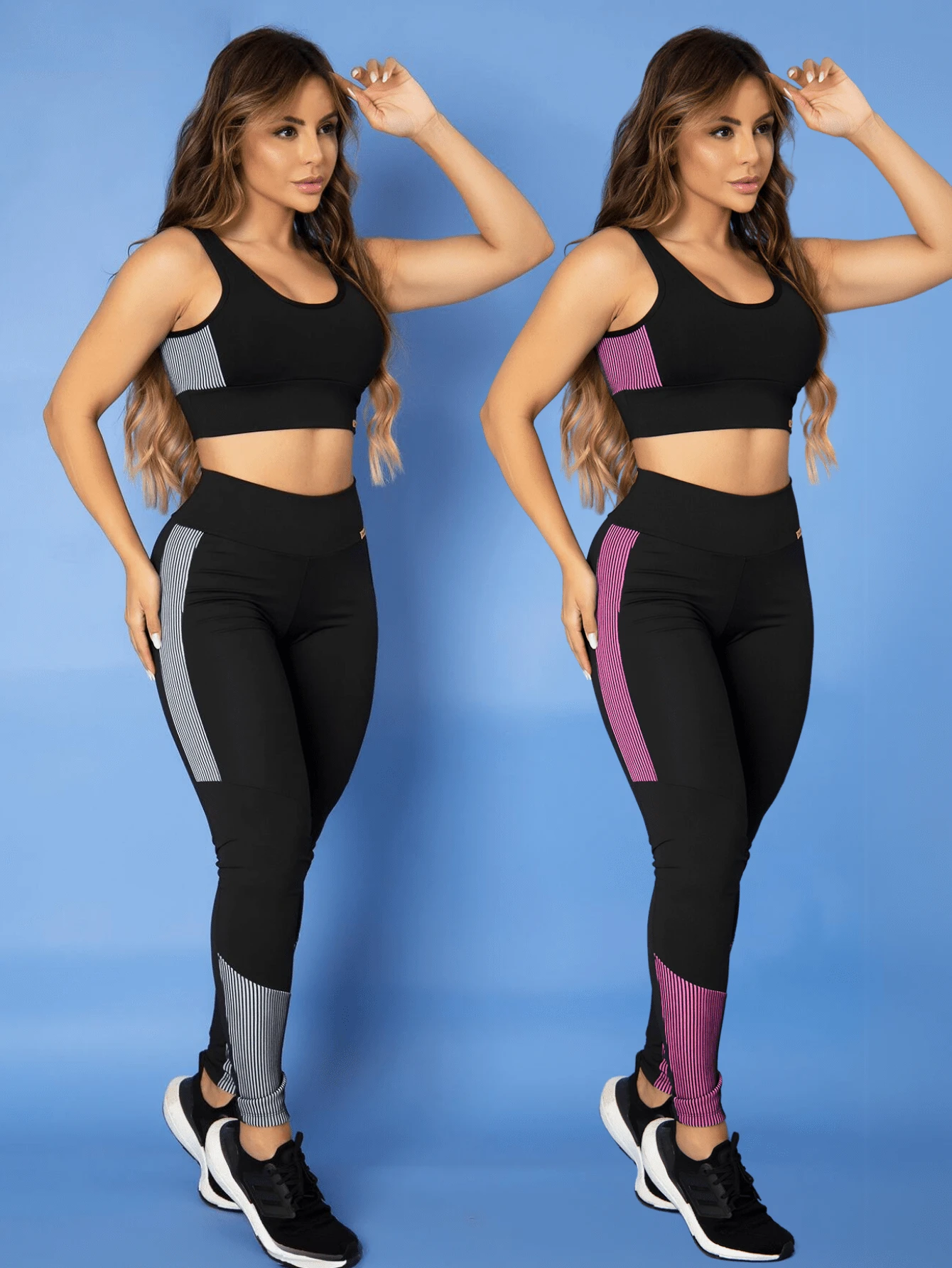 Kit 2 Women's Fitness Gym Set Top 3D Sports Pants Tarelles - trắng - Xem 1