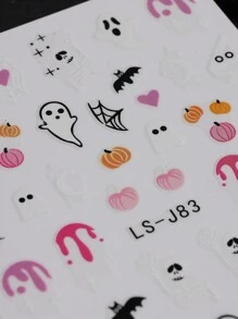 3 Gói Miếng Dán Móng Tay Halloween Hình Bí Ngô Ma Đầu Lâu Mạng Nhện Dơi Mèo Đen Miếng Dán Móng Tay Dính - Nhiều màu - Xem 7