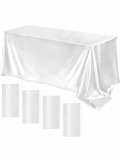 1Pc White Satin Square Tablecloth, Solid Color Polyester Table Cloth,Wedding Party Supplies, Birthday Decor,Home Decor,Perfect For Rustic Wedding,Bridal Shower,Birthday,BabyShower,Outdoor&Indoor, Ceremonies, Kitchen,Party Gatherings