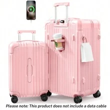 ANYZIP 2 件行李箱 20+28 英寸 PC+ABS 硬壳双万向轮 TSA 锁随身行李箱旅行行李箱行李箱耐用旅行行李箱套装行李箱套装随身携带 - 粉色 - 查看 1