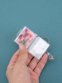 16 Sheets/1 Book/1 Inch, Sparkly White Mini Photo Album Keychain, Simple & Delicate Bag-Insert Style Id Card Holder Back To School,Back To School,School Supplies