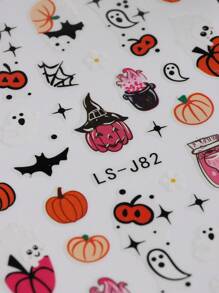 3 Gói Miếng Dán Móng Tay Halloween Hình Bí Ngô Ma Đầu Lâu Mạng Nhện Dơi Mèo Đen Miếng Dán Móng Tay Dính - Nhiều màu - Xem 5